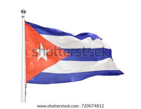Shot of the cuban flag blowing in the wind with white background