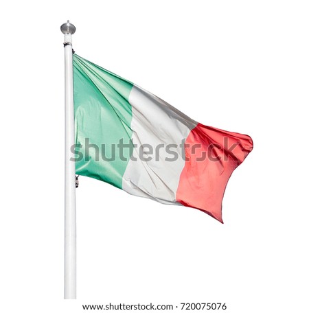Shot of the Italian flag blowing in the wind with white background