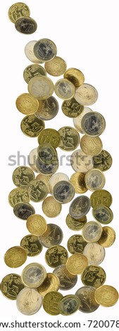 euro coins shot as if falling from above
