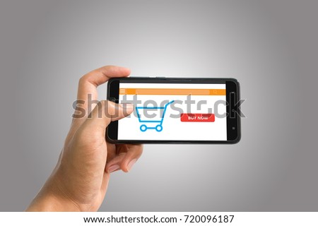 Online shopping sceen on phone background Royalty-Free Stock Photo #720096187