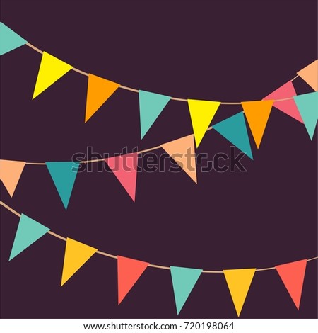 cute festive colorful flags on a dark background isolated. Vector illustration