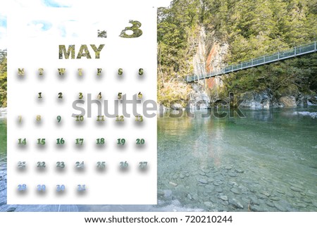 May 2018 calendar with beautiful landscape of New Zealand.