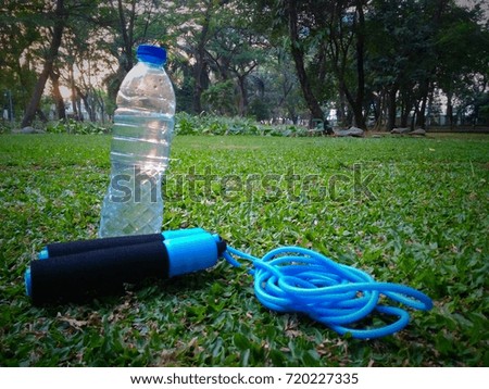 Mineral Water Bottle and Skipping rope at Public Park 