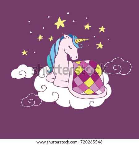 Magical unicorn sleeping on a cloud