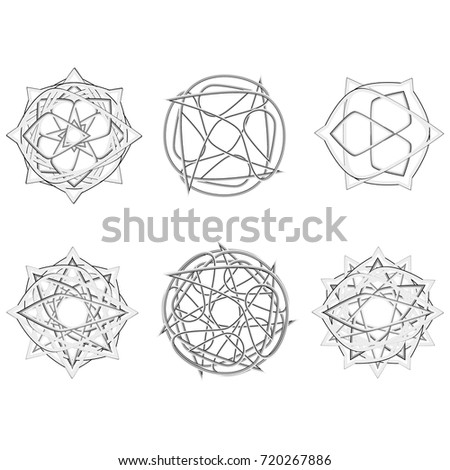 Symbols and symmetrical geometric pattern, fractal, pentagram, icon rune vector EPS10