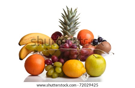 Different fruits on white isolated background