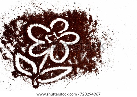 Painting coffee powder on white background