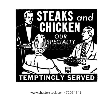 Steaks And Chicken - Our Specialty - Retro Ad Art Banner