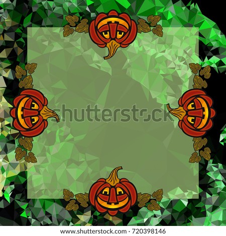 Mosaic backdrop with transparent empty square for text and pumpkin. Beautiful background for greetings cards, banners, layouts. Copy space. Raster clip art.