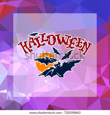 Mosaic backdrop with "Halloween" emblem with bats. Beautiful background for greetings cards, banners, layouts. Raster clip art.
