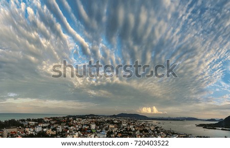 City high angle cloud sky background