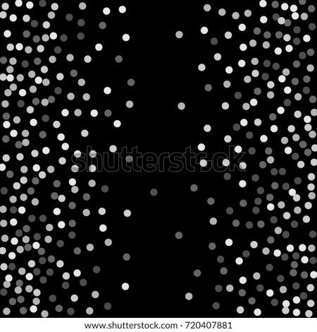 Silver points of confetti. Abstract chaotic scatter on a black background. Astral design. Vector illustration.