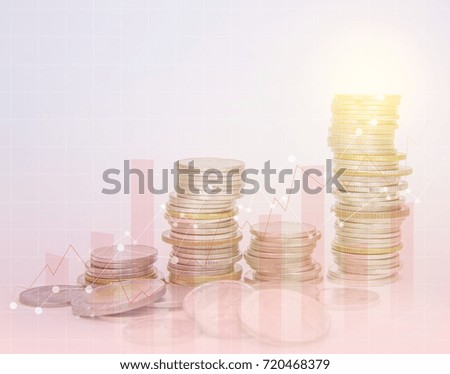 Row coins for finance and banking concept on white background, isolate