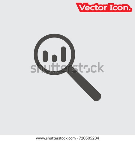 Search data in the graph with a magnifier tool. Icon isolated sign symbol and flat style for app, web and digital design. Vector illustration.