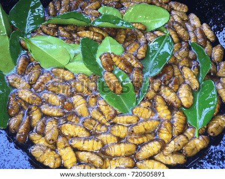 Fried insect with Lime leaf in Thailand