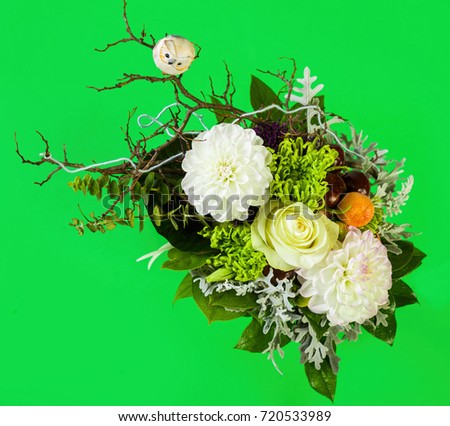Beautiful flower arrangements for winter, spring, summer and autumn with colored backgrounds of white