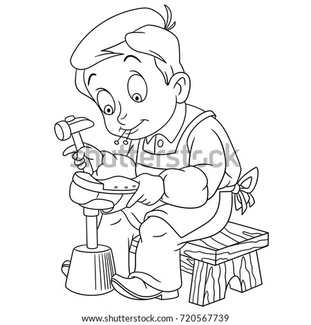 Coloring page of shoemaker (cobbler). Coloring book design for kids and children.