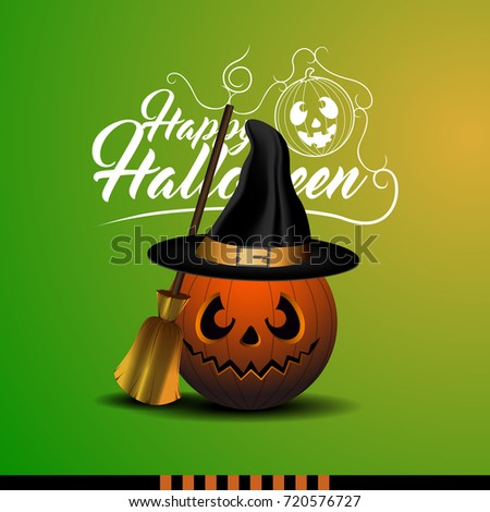 Colored halloween card with a jack-o-lantern, Vector illustration