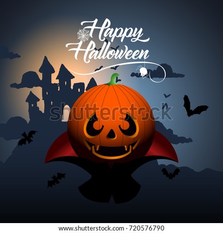 Colored halloween card with a jack-o-lantern, Vector illustration