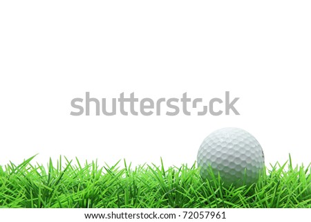 isolated golf ball on green grass over white background