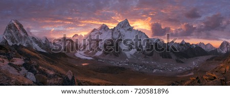 Mount Everest Range at sunrise, Himalaya, Nepal Royalty-Free Stock Photo #720581896