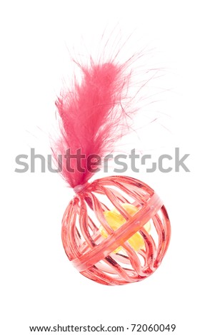 Red Cat Toy with Bell and Feather Isolated on White. Royalty-Free Stock Photo #72060049