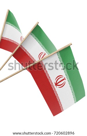 small flags hanging, isolated on white background