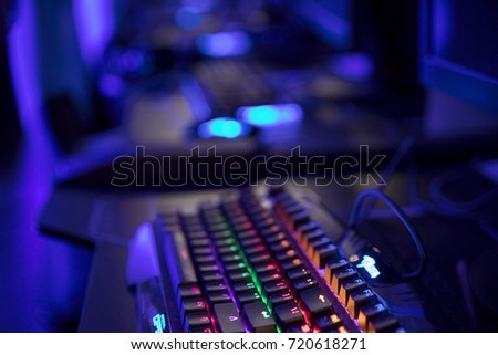 Gaming arena background with lightning Keyboard