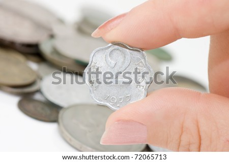 Old indian coins isolated on white background