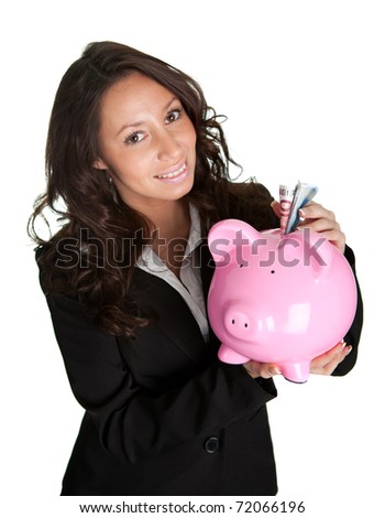 Beautiful young woman saving money