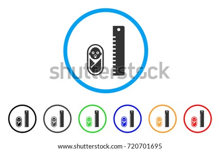 Baby Height rounded icon. Style is a flat baby height gray symbol inside light blue circle with black, gray, green, blue, red, orange versions. Vector designed for web and software interfaces.