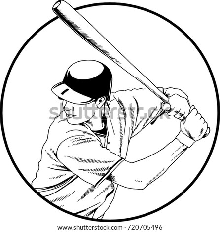 baseball player with a bat in the pose drawn with ink hand sketch with no background