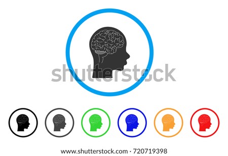 Brain rounded icon. Style is a flat brain grey symbol inside light blue circle with black, gray, green, blue, red, orange versions. Vector designed for web and software interfaces.