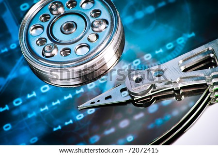 close up of hard disk with abstract reflection