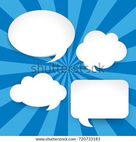Four blank speech bubbles on blue background illustration