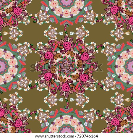 Vector texture for prints, fabric, wallpapers, textile. Embroidery floral seamless pattern. Colorful grunge flourish abstract background with colobrown, pink and neutral flowers.