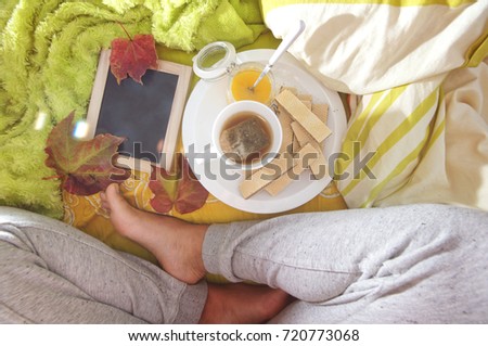 Autumn breakfast in the bed.