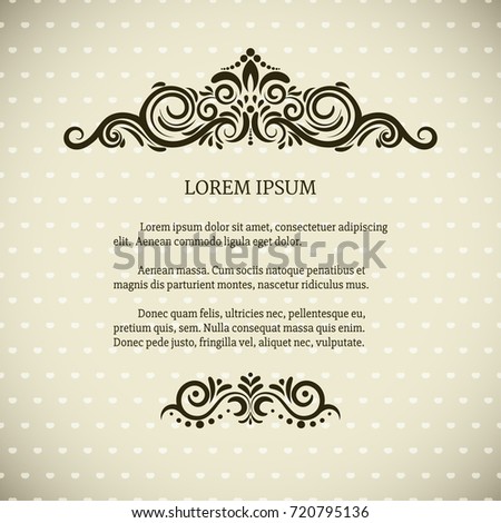 Vintage card with elegant decoration, calligraphic frame, elegant vignette, wedding invitation, diploma design etc.