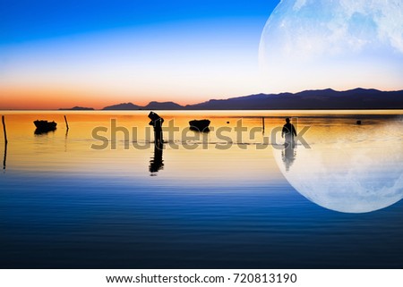 Fishermen and moon