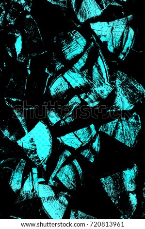Color grunge turquoise background. Halftone elements. Texture of spots, stains, ink, dots, scratches. Vintage damaged cyan design backdrop. Abstract aged green wall