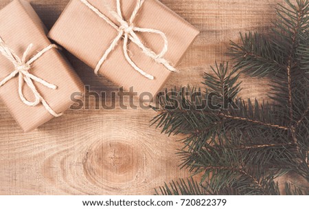 Rustic gifts for christmas with kraft paper.