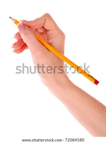 Pencil in hand isolated on white