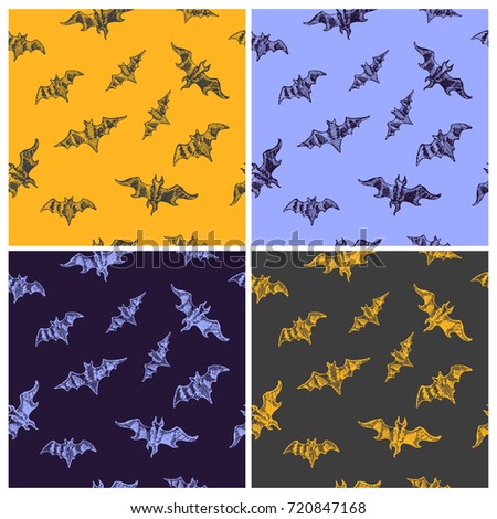 Set of seamless bat pattern for Halloween. Holidays wallpaper