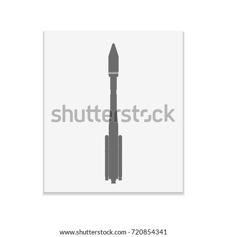 Rocket sign Vector black icon on color sticker. Material design