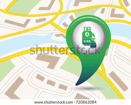 Camping stove with gas bottle icon. Vector illustration.  Symbol on the map pointer