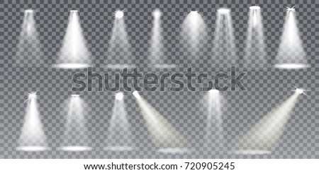 Scene illumination big collection, transparent effects. Bright lighting with spotlights. Vector Illustration Royalty-Free Stock Photo #720905245