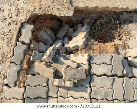 Concrete block pavement collapse, erosion