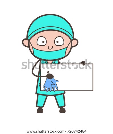 Cartoon Therapist Showing a Blank Info Banner Vector Illustration