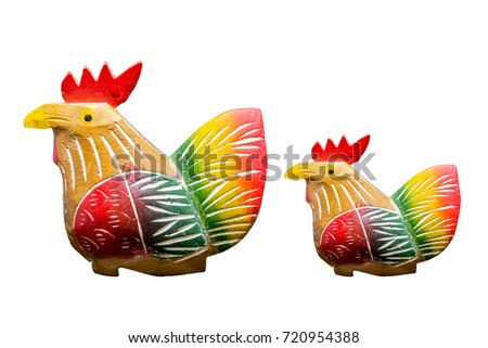 Wooden chickens toy isolated on white background