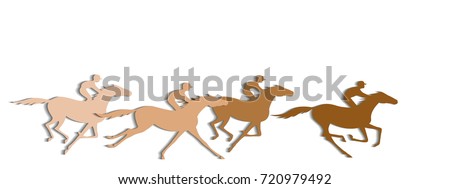 Coffee color horse race with shadows background. Galloping horseback riders with brown color. Horseracing winner, vector banner. Royalty-Free Stock Photo #720979492